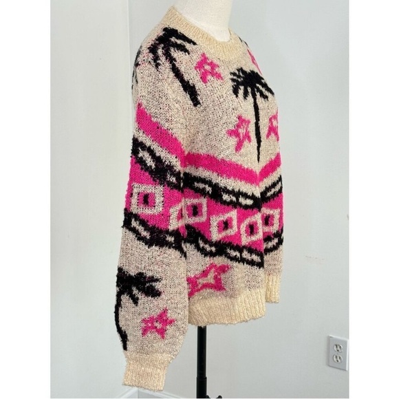 Le Superbe Bonfire Beach Palm Wool Sweater Pink Cream & Black Size Small NWT szS - Picture 2 of 9